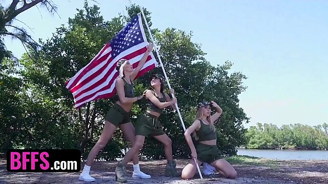Female cadets share boys dick in crazy foursome