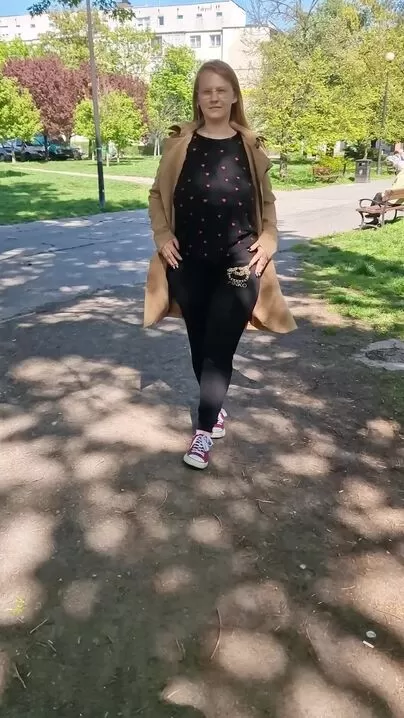 Showing my huge tits in crowded parks is my specialty. heh