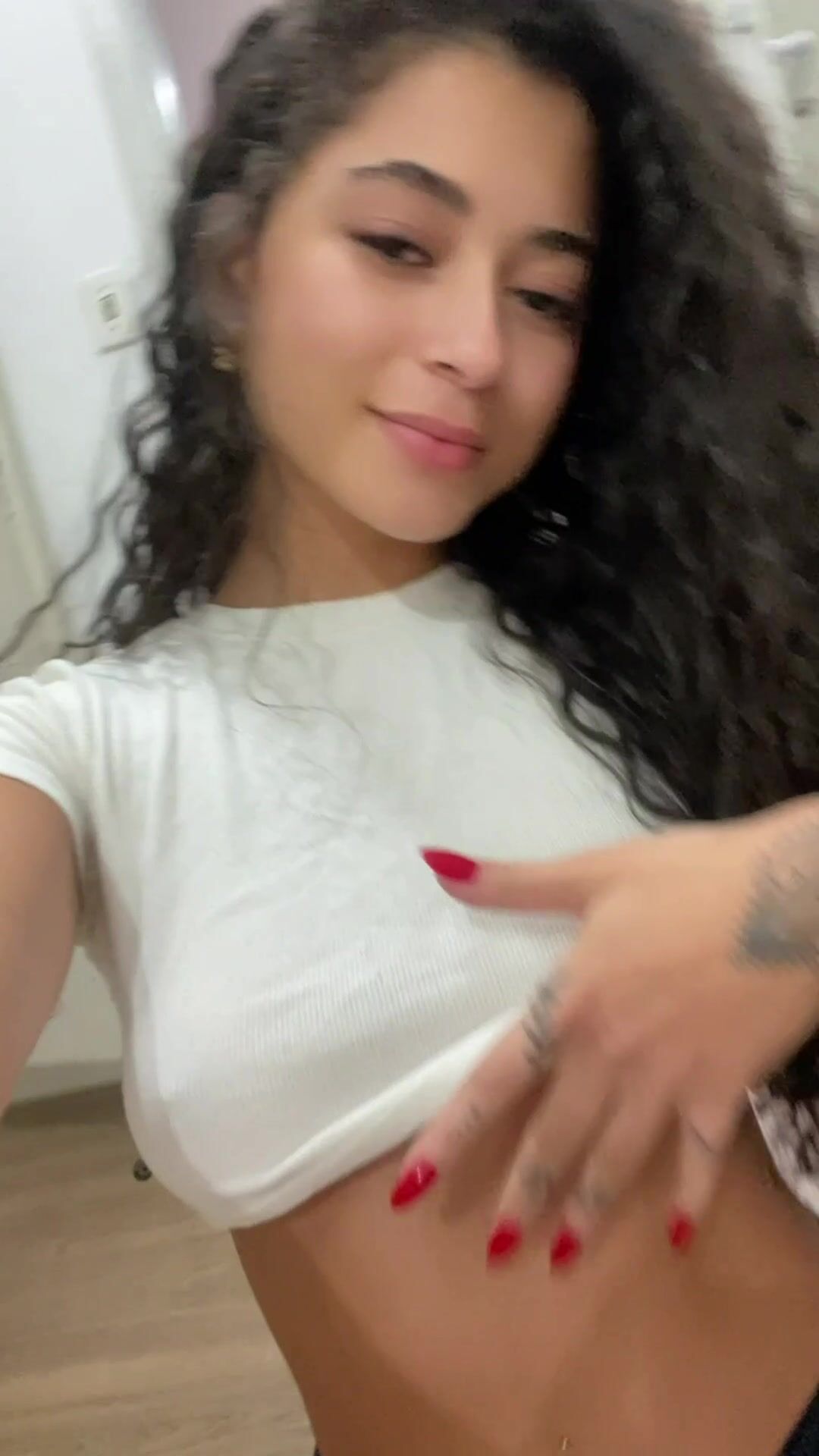 kinda shy about posting this video because guys used to make fun of my  boobs in high school saying they look strange... but at at least theyre  appreciated here so thank you ❤️ (reveal)
