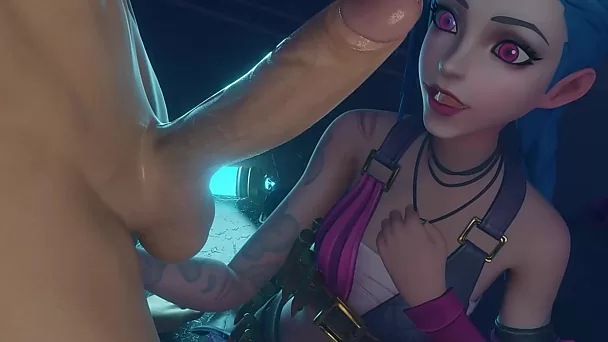 3D Porn Compilation: Sexy Slim Blue-hair Jinx From LoL Tries Huge Cocks With All Her Holes