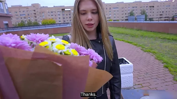 Shy virgin boy receives his first BJ from beautiful Russian bitch