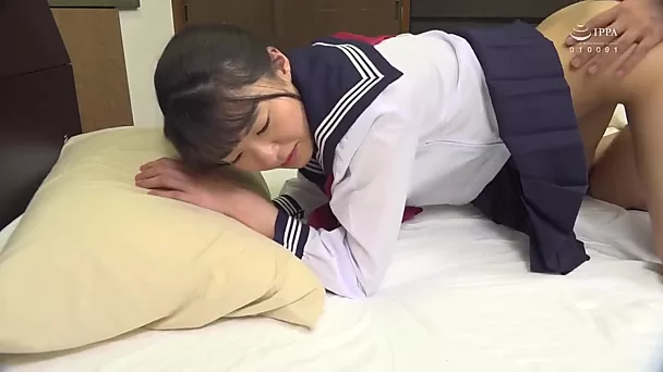 Japanese schoolgirl pays her tutor with trimmed pussy