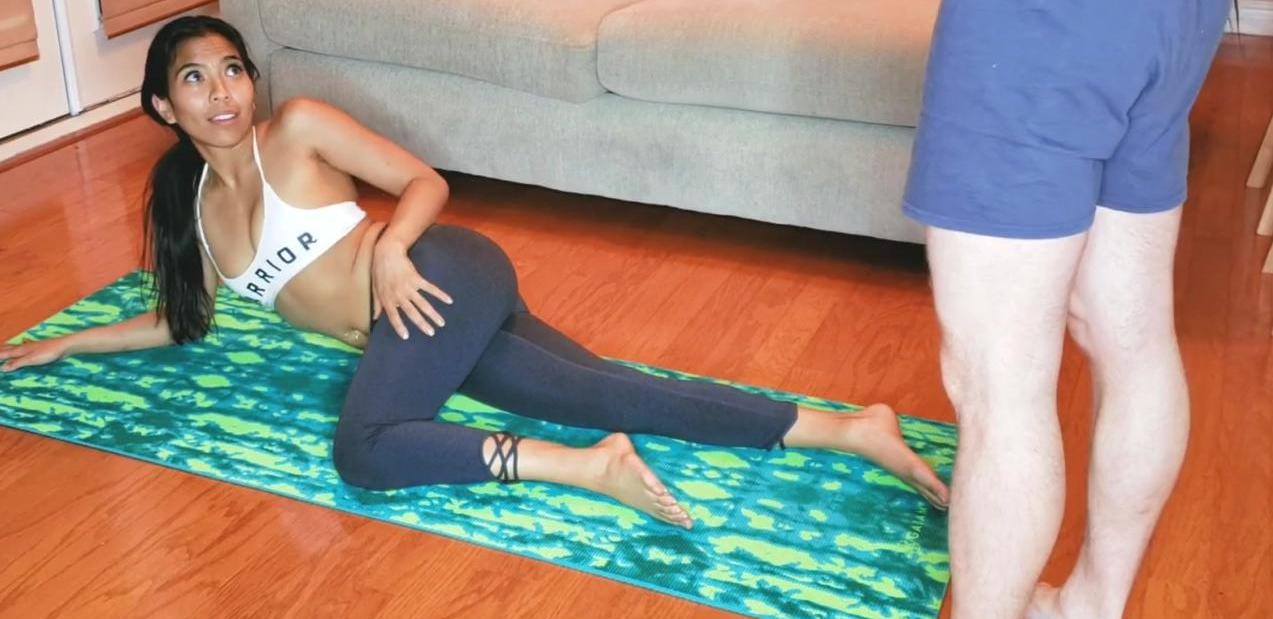 Horny stepborther fucked his flexible Asian stepsister after yoga training image