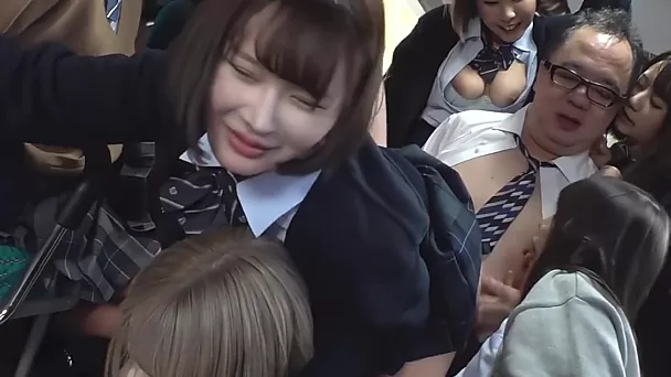 Perv Sex-addicted Pretty Slim Japanese Teens Play Hot With Their School-bus Driver