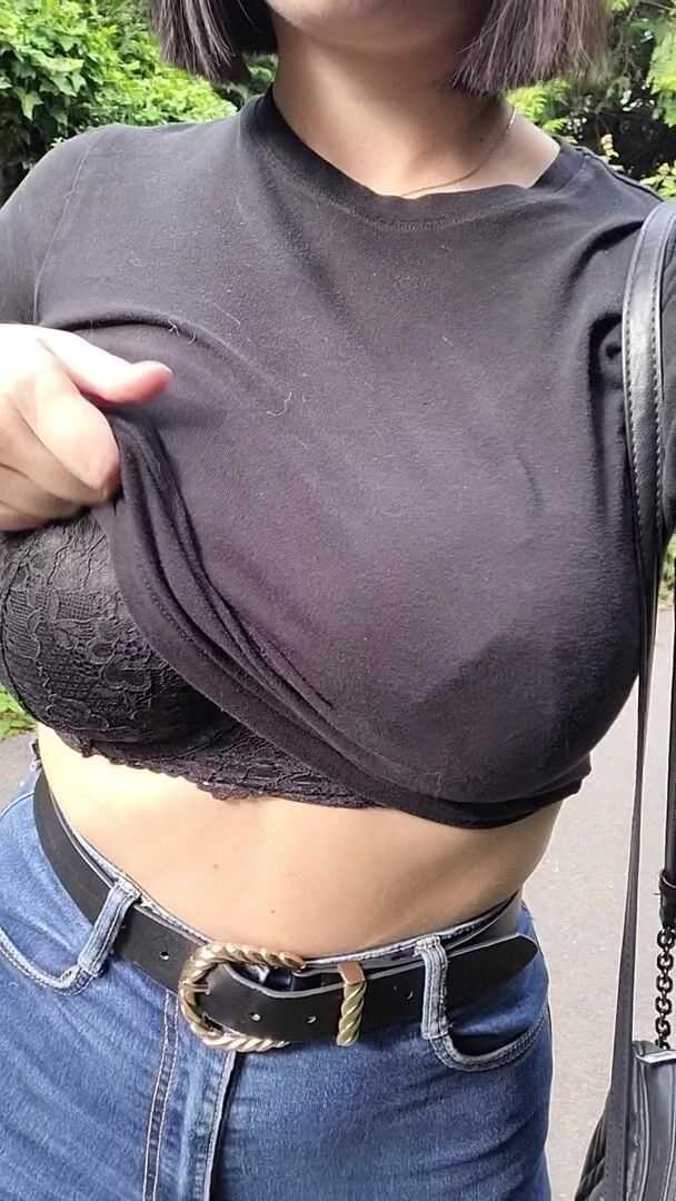 Chubby Boobs Flash - Flashing my huge boobs before going inside