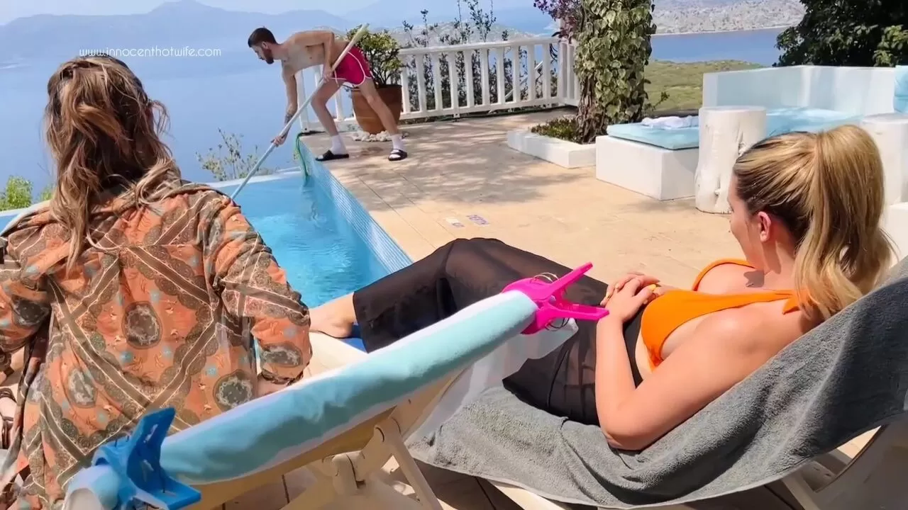 Sharing a cock by the pool with my friend Erin on holiday