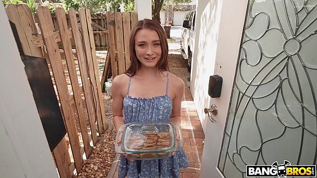 Teen girl brought homemade cookies to her neighbor to welcom him, but he preferred to taste her cookie instead