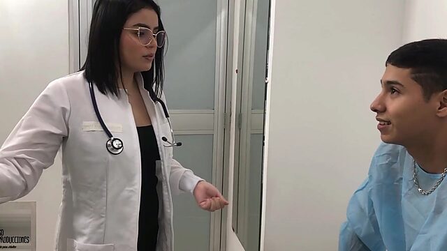 Seductive Latina nurse plays with dude's dick and fucks in doggy pose