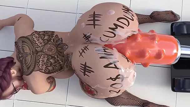 Anal intenso con máquina sexual para MILF con curvas tatuada - dibujos animados porno en 3D