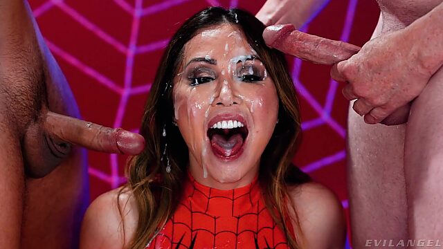 Double blowjob with Asian Spider-Girl