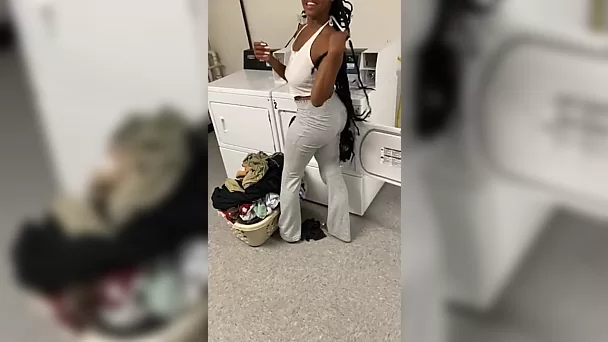 Ebony neighbor got a cock in laundry room - Amateur POV Porn