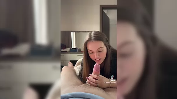 Russian teen sucked a big cock for a video in tiktok