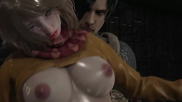 Desenho pornô de Resident Evil 4: Ashley peituda sexy agrada Leon com uma punheta gostosa ao ar livre e foda