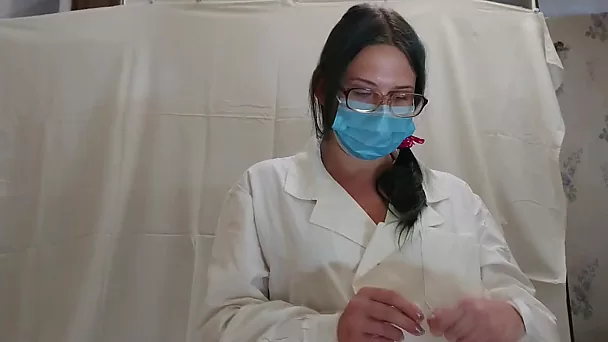 Russian nurse milks the cock during medical check up - POV