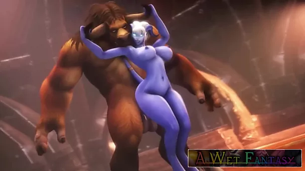 World of Warcraft - des salopes 3D aux gros seins explorent de vraies bites de monstres avec leurs trous