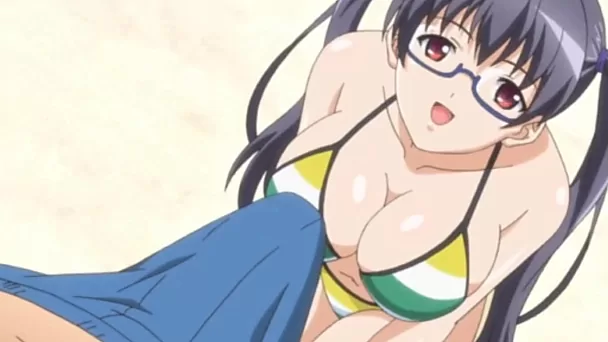 Hentai-Video, das ein geiles Mädchen mit riesigen Brüsten zeigt, das einen Teenie-Schwanz reitet