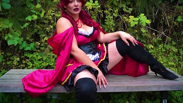 BBC for chubby red-haired slut in red-riding-hood outfit