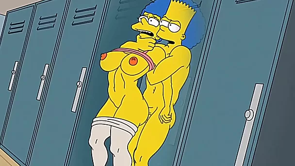 Wysportowany Bart Simspon rucha swoją krągłą macochę z wytryskiem w środku i dotyka jej dojarzy