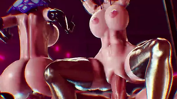 Des transsexuelles 3D aux gros seins démontées par un monstre déchirent la bombe hentai Nyakumi