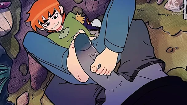 2D-Gay-Porno-Cartoon: Der rothaarige Teenager Scott Pilgrim wird von Nega Scott geleckt und gefickt