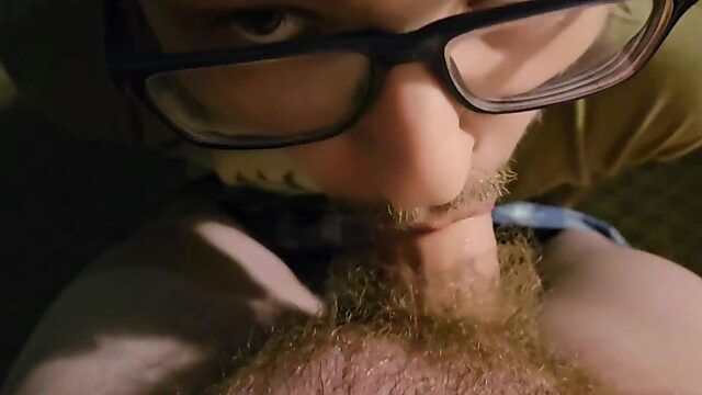 Mustachioed Nerdy Twink Pleases His BF With an Amazing Blowjob