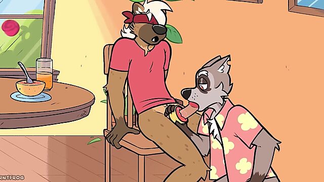 Gay Furry Cartoon Citrus Shenaningans: a Wolf Uses a Grapefruit To Please His BFs Dick