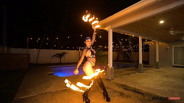 Curvy Buxom Blue-haired PAWG Likes To Play With Fire Literally & Figuratively Taking BBC In Her Slit