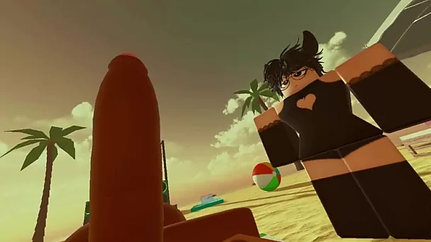 Roblox BBC guy is fucking a cute femboy in his tight butthole on the beach