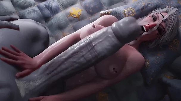 Animação pornô 3D: a monstruosa futa alada selune analisa e facializa uma beldade peituda e sexy