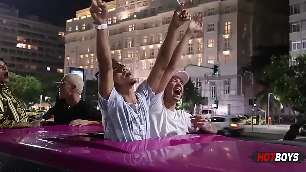 Crazy Blowjob In a Limousine: Two Handsome Brazilian Gays Blow The Cocks Of Their Happy Friends