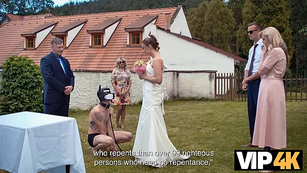 Beautiful wedding ceremony between pretty mistress and her submissive