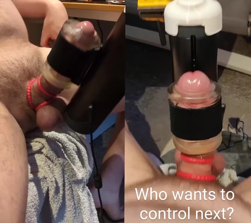 Redditor milking my cock using remote controlled fleshlight while watching - who wants a go next?