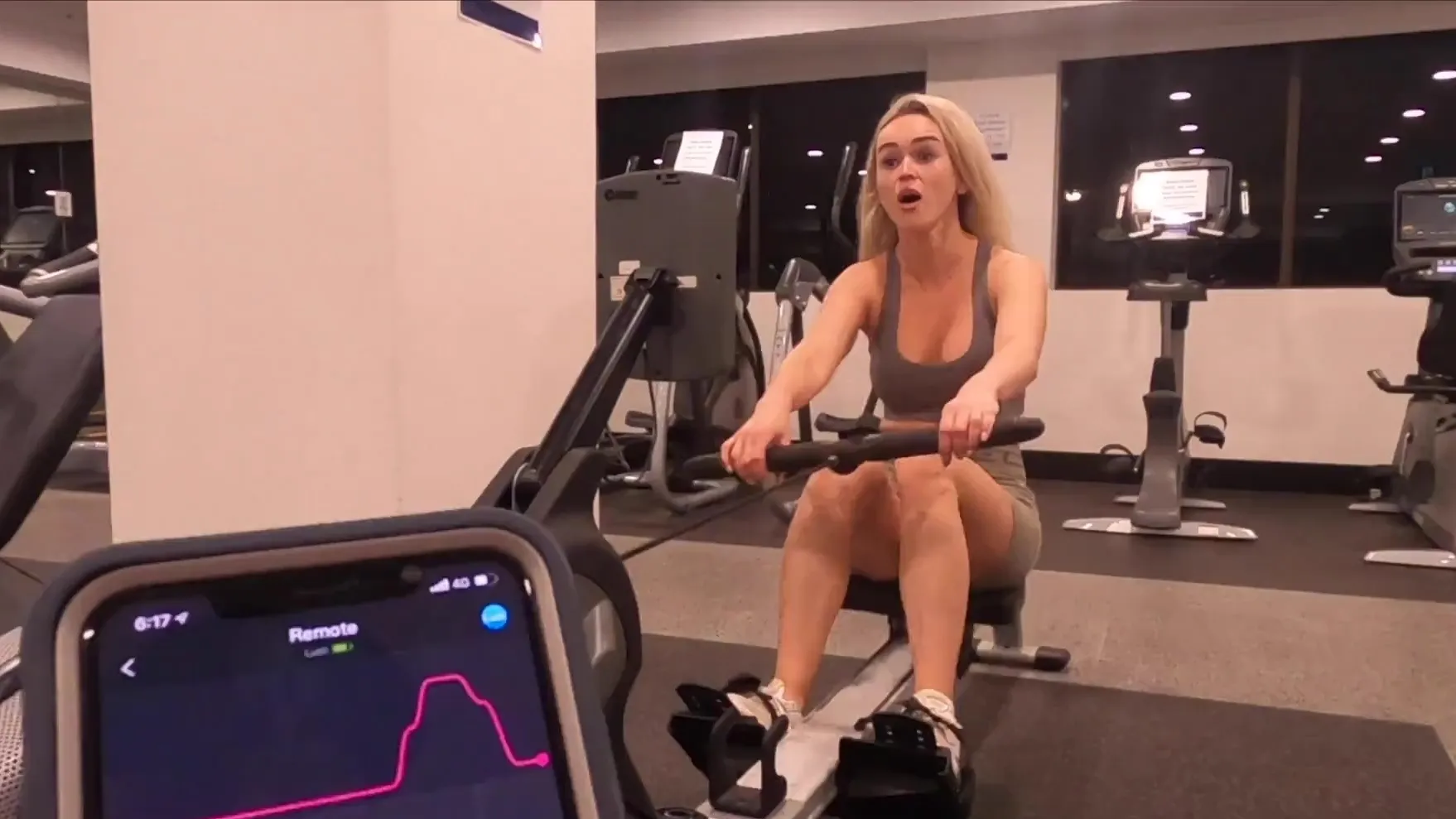Gym Hidden Sex - Hidden vibrator in her pussy and work out at gym