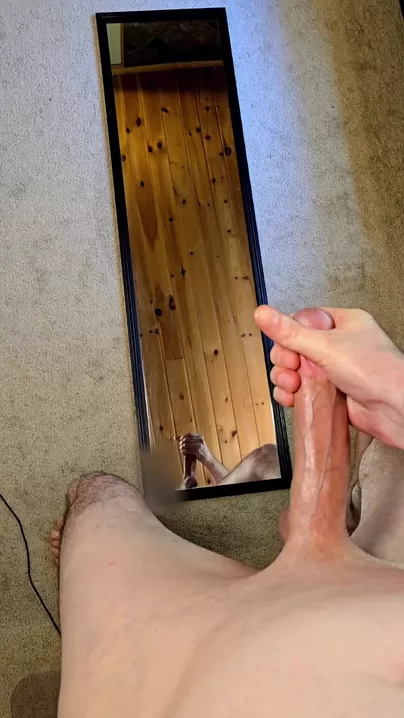 Plastering a mirror with a giant load of cum from my huge cock