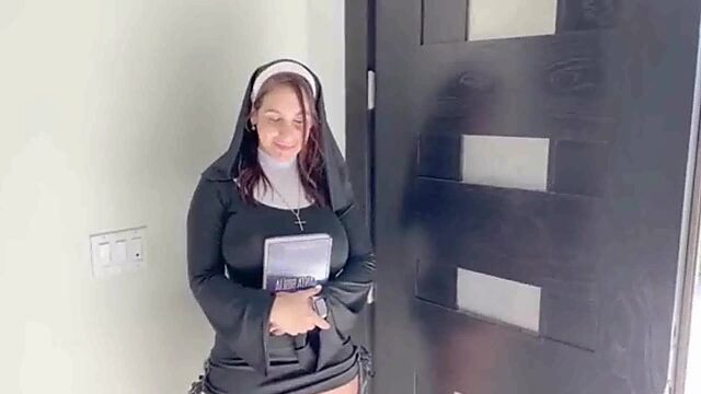 Kink busty MILF nun got a huge dick in her sacred shaved pussy