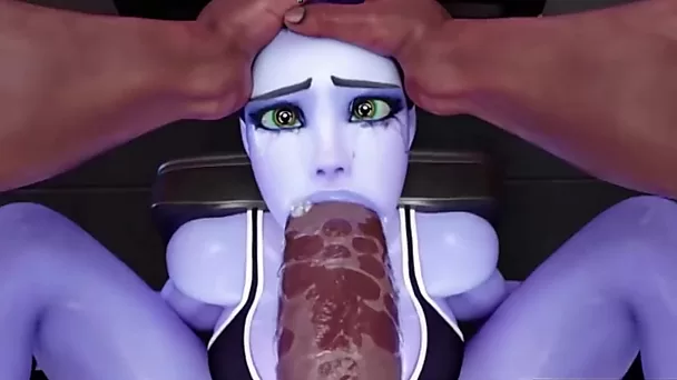 3D Porn Cartoon: Blue-skinned Busty Fitness Girl Gets Deepthroated By a Horny Black Jock In the Gym