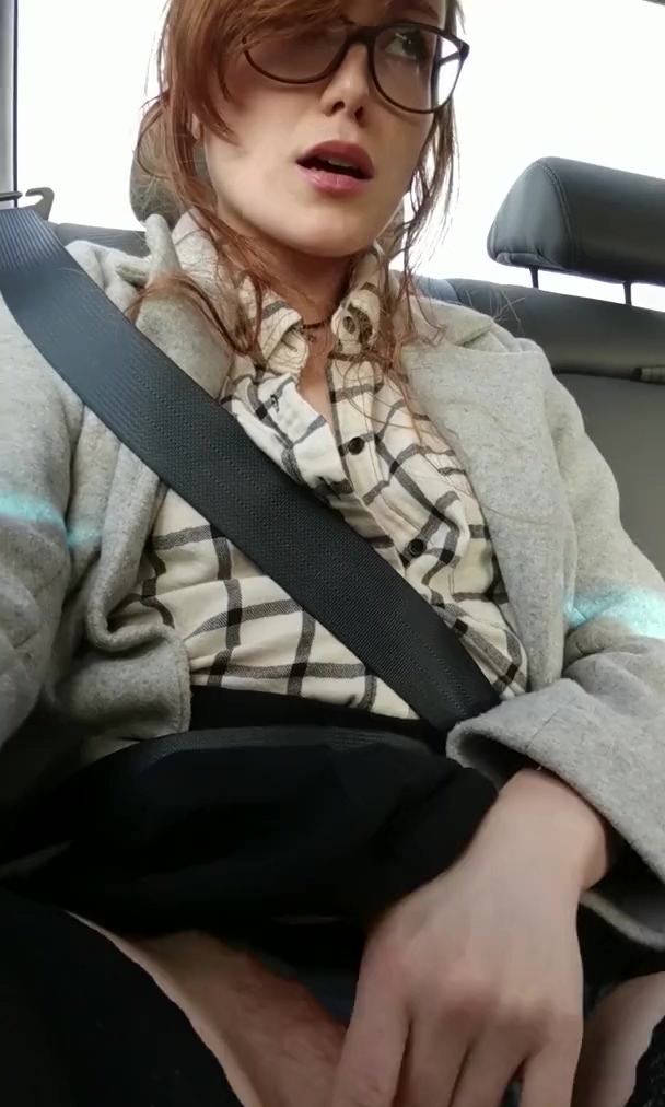 Cute Ginger Teen Masturbates and Shows Big Tits in the Back Seat