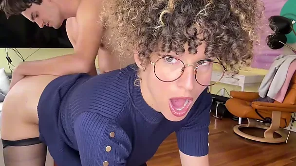 Curly-haired stepmom arranges a role-playing fuck with her stepson in the image of a slutty teacher.