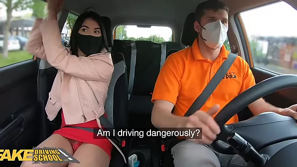 Fake driving school learn with blowjob in mask