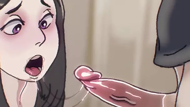 Niedliche Cartoon-Teen versucht ihren ersten Deep Throat Blowjob und mag es