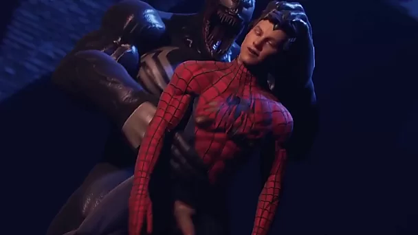 3d gejowskie porno: pokonany spiderman poddaje swój odbyt gigantycznemu penisowi venoma