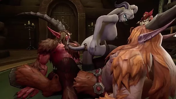 Warcraft-demon is hier om haar beide gaten te laten vernietigen - cartoon