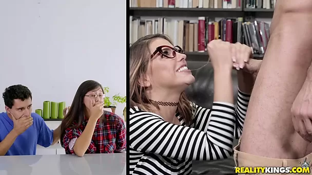 Bitch in glasses sucked cock in Library and wants rough sex right here