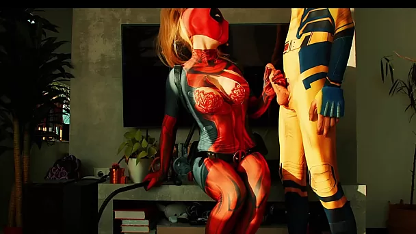 Deadpool peituda e sexy confronta Wolverine de pau grande em um emocionante combate sexual