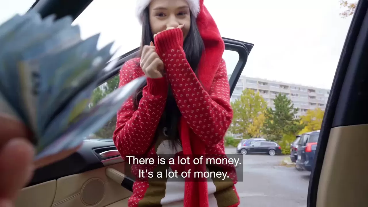 Slim Brunette Cutie Pleases a Stranger With Outdoor & Indoor Sex To Earn  Some Money For Xmas Holidays