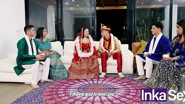 Sexo grupal vigoroso organizado por enteadas após um casamento hindu
