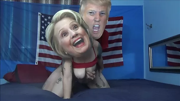 Trump der Ficker stopft Hillary in einer heißen Cosplay-Szene mit seinem harten Schwanz