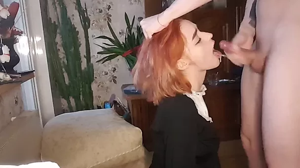 Redhead teen fucks while her parents at home