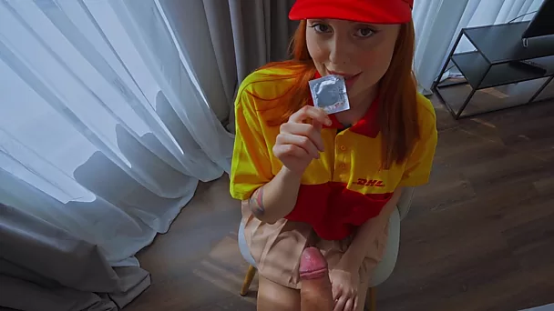 Cute Slim Busty Bubble-assed Redhead Courier Let Me Fuck Her Without a Condom