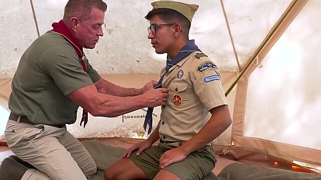 Cute Skinny Swarthy Scout-boy Sucks & Rides The Scout-Masters Dick In the Tent
